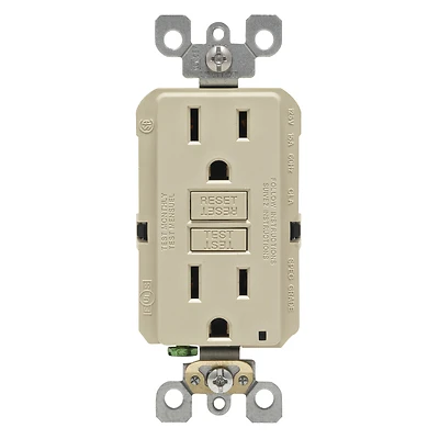 Leviton R01-GFNT1-0KI GFCI Duplex Receptacle, Polycarbonate, Ivory, 2-Pole, 15 A, 3-Wire, Back, Side Wiring