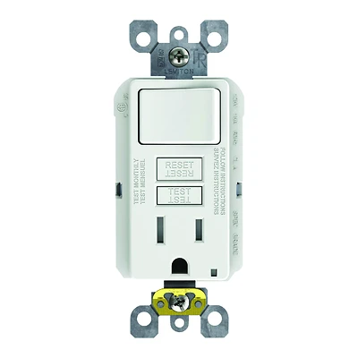 Leviton C92-GFSW1-00W Combination Switch, 2 -Pole, 15 A, 125 V, White