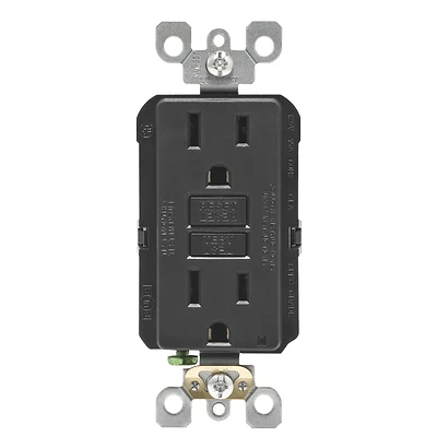 Leviton R04-GFNT1-0KE GFCI Duplex Receptacle, Polycarbonate, Black, 2-Pole, 15 A, 125 V, Wall Mounting