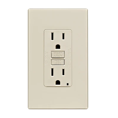 Leviton C36-GFNT1-0PT GFCI Duplex Receptacle, Polycarbonate, Light Almond, 2-Pole, 15 A, 125 V, Back, Side Wiring, 60 Hz