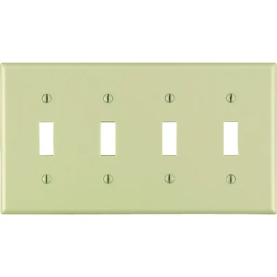 Leviton 001-86012-000 Wallplate, 4-1/2 in L, 8.18 in W, 4-Gang, Thermoset, Ivory, Smooth