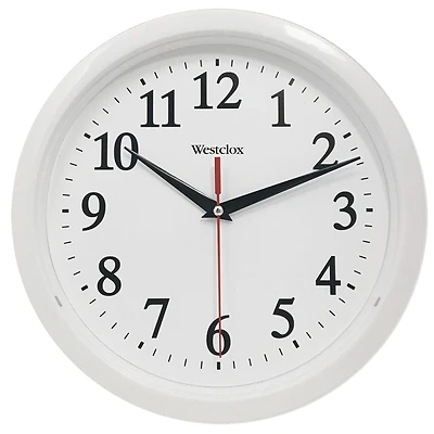 Westclox 461761 Round Analog Wall Clock, 10 In., White Plastic