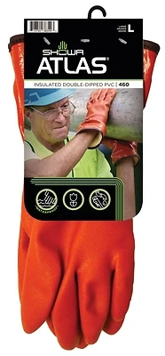 Atlas 460L-09.RT Insulated Coated Work Gloves, Large, Orange