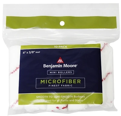 Benjamin Moore U66201-018 Microfiber Mini Roller Cover, 4 In x 3/8 In Nap, 10 Pk