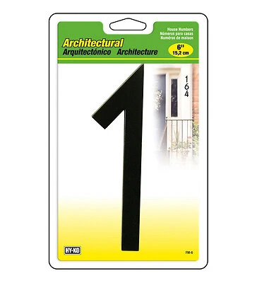 Hy-Ko FM-6/1 Architectural House Number 1, 6 In. Satin Black Floating Mount