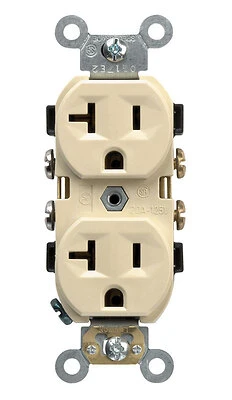 Leviton CBR20-I Duplex Outlet, 2 -Pole, 20 A, 125 VAC, NEMA: 5-20R, Ivory