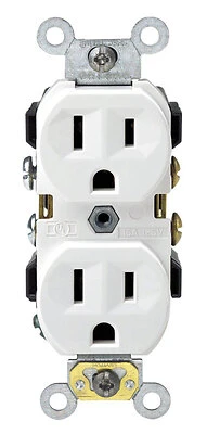 Leviton CBR15-W Duplex Outlet, 2 -Pole, 15 A, 125 VAC, Back, Side Wiring, NEMA: 5-15R, White