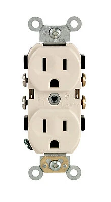 Leviton CBR15-T Duplex Outlet, 2 -Pole, 15 A, 125 VAC, Back, Side Wiring, NEMA: 5-15R, Light Almond