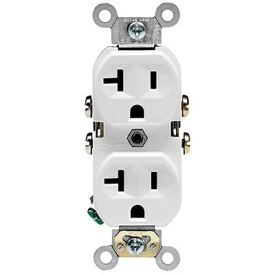 Leviton CBR20-W Duplex Outlet, 2 -Pole, 20 A, 125 VAC, NEMA: 5-20R, White