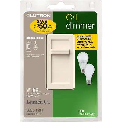 Lutron Lumea C-L Ivory 150 watts Slide Dimmer Switch 1 pk