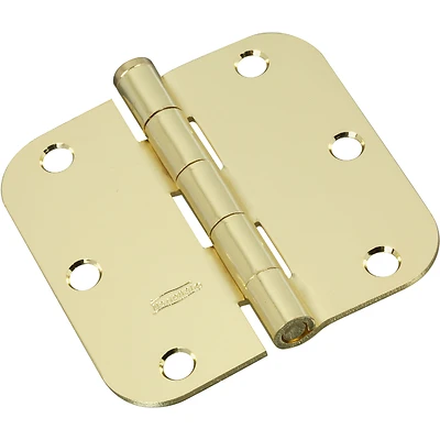 National Hardware N830-322 Door Hinge, Bright Brass, Round-Edge, 3-1/2 In., 3-Pk.