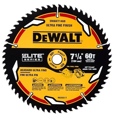 DeWalt DWAW71460 Elite Circular Saw Blade, 60-Tooth, 7-1/4 In., Carbide Tipped