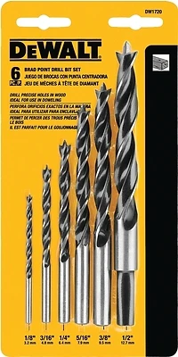 Dw1720 6-piece High-speed Steel Brad Point Drill Bit Set With Precise Cutting Edges