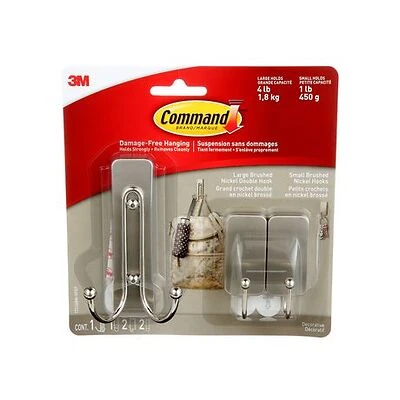 118829 Large & Small Brushed Nickel Decorative Hooks, Case of 4 - Pack of 3