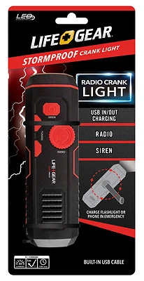 Life Gear LG38-60675-RED Storm Proof Crank Radio Light, 100 Lumen LED