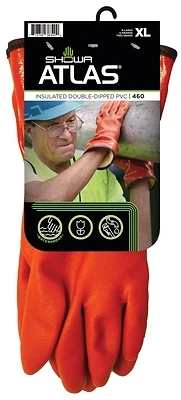 Atlas 460XL-10.RT Insulated PVC Coated Work Gloves, Orange, XL
