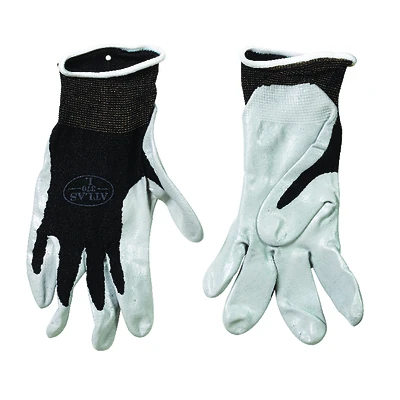 Atlas 370BS Nitrile Dipped Work Gloves, Small, Black/Gray