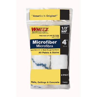 Whizz 74013 Microfiber Mini Paint Roller Cover, 1/2 In Nap, 4 In, 2-Pack