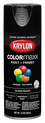 COLORmaxx Spray Paint + Primer, Gloss Black, 12-oz.