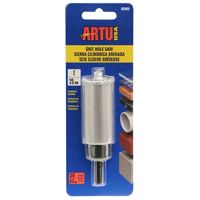 Artu 02805 Tungsten Carbide Grit Hole Saw, 1 In. With Arbor and Pilot Bit