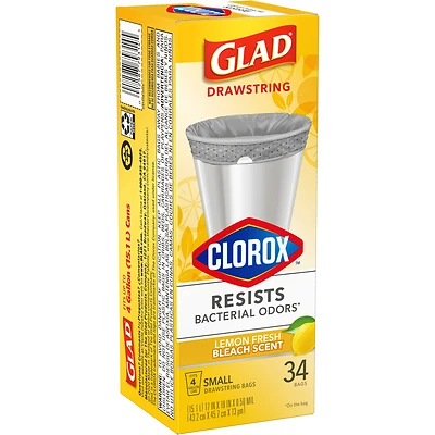 Glad Drawstring Small Trash Bags, Lemon Fresh, 4 Gallon, 34 Ct