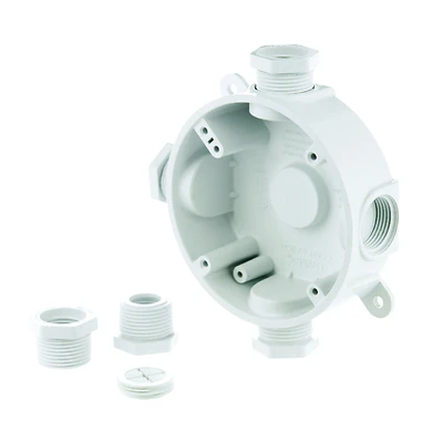 4.27 In. Round Plastic Weatherproof 1 Gang Outlet Box - Model Prb57550wh