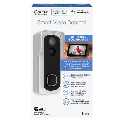 Feit CAMDOORWIFIBATG Smart Video Doorbell, Wireless, Built-In WiFi