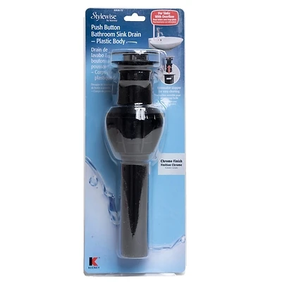 Keeney K820-72 Push Button Drain With Overflow, 1-1/4 In., Chrome Plastic