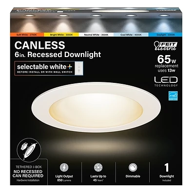 Led Canless Recessed Downlight 6 In. 13 W Color Selectable 850 Lumens