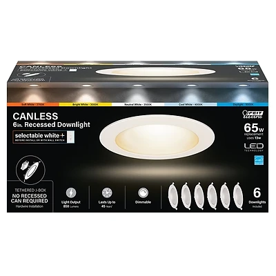Feit LEDR6XT/6WYCA/6 LED Canless Recessed Downlight, 13W, 6 In., 6-Pk.