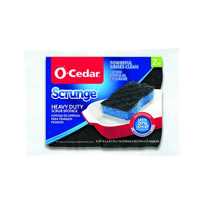 O-Cedar 148377 Scrunge Heavy Duty Sponge, Non-Scratch, 7.5 In., 2-Pack