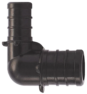 3/4 In. X 1/2 In. Plastic Pex Barb 90-degree Elbow (5-pack), Black, Model Pxpae12345pk