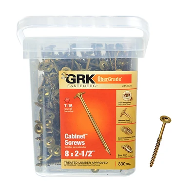 GRK 110079 Cabinet Screws, #8 x 2-1/2 In, Star Drive, Steel, 330 Pack