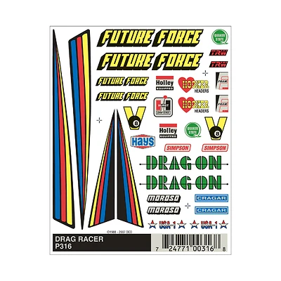 P316 Dry Transfer Decals For Custom Drag Racer - Multicolored Graphics