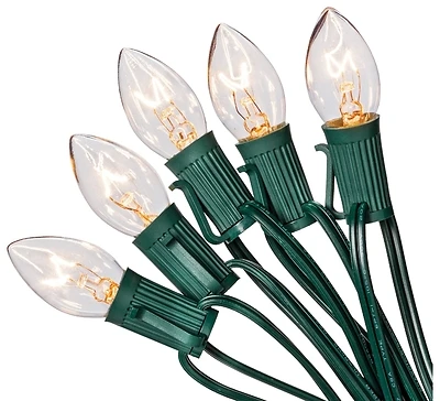 C7 25 Count Christmas Lights Set, 120v, 125w, Clear Incandescent Lamps