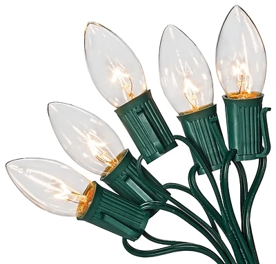 C9 White Light Set 25 Ft. With 25 Incandescent Bulbs For Indoor & Outdoor Use