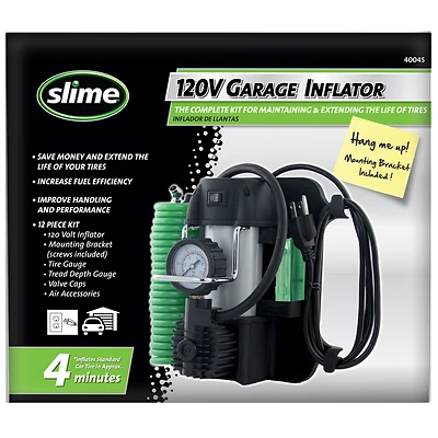 Slime 40045 Garage Tire Inflator, 120V, 0-150 Psi, Dial Gauge