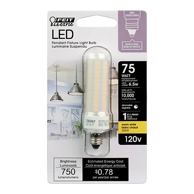 Feit BP75MC/830/LED T4 E11 LED Bulb, Warm White 3000K, 75W Equivalent, 1 Pk