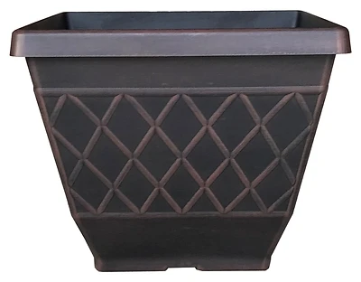 Hdr-054856 16 In. Textured Square Resin Planter - Brown
