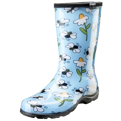 Women's Waterproof Garden/rain Boots 7 Us Light Blue Bee Print