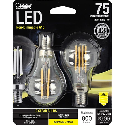 A15 E12 Candelabra Filament Led Bulb Soft White 75w Equivalence 2 Pk