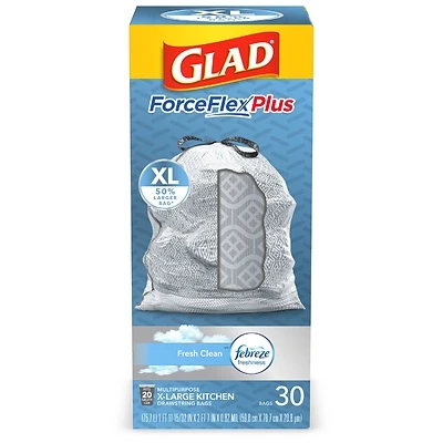 Glad 78913 Kitchen Pro Drawstring Trash Bags, 20 gal., 30 pk