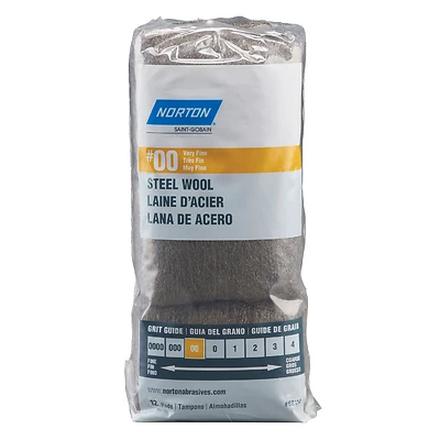 Norton 7660768114 00 Grade Very Fine Steel Wool Pad, 2.5 x 4 In., 12-Pack
