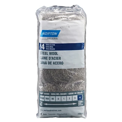 Norton 7660768335 Steel Wool Pad, #4 Extra Coarse, 12-Pack