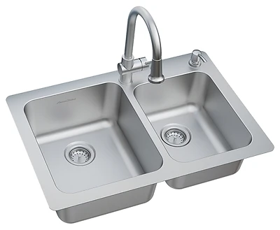 Montvale Stainless Steel Drop-in Double Bowl Kitchen Sink Kit 33 In. W X 22 In. L