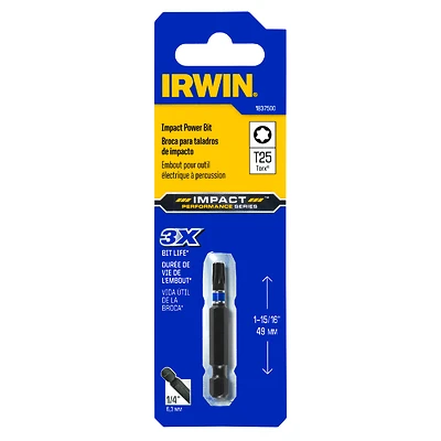 Irwin IWAF32TX252 Impact Power Bit, T25 Torx, 2 in., 1/4 in. Shank
