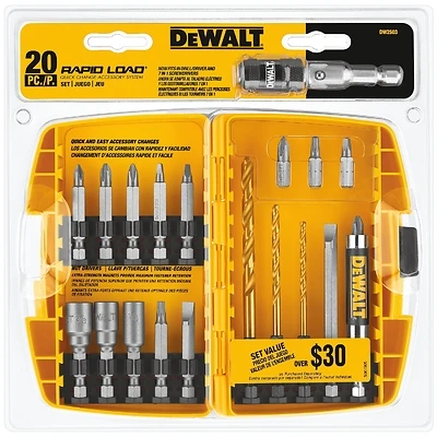 DeWalt DW2503 Rapid Load Steel Drill Bit Set, 20-Piece, Hex Shank