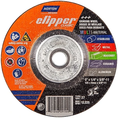 Clipper 5 In. D X 5/8-11 In. Classic Multi-material Grinding Wheel