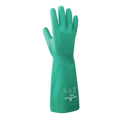 Showa 730-07.RT Atlas Nitrile Chemical Gloves, Green, Small, Gauntlet Cuff
