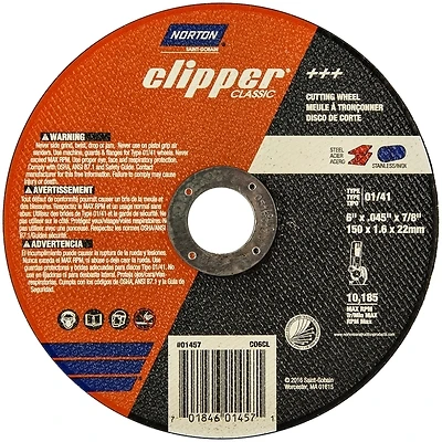 Clipper 6 In. D X 7/8 In. Aluminum Oxide Cut-off Wheel 1 Pk, Model 70184601457
